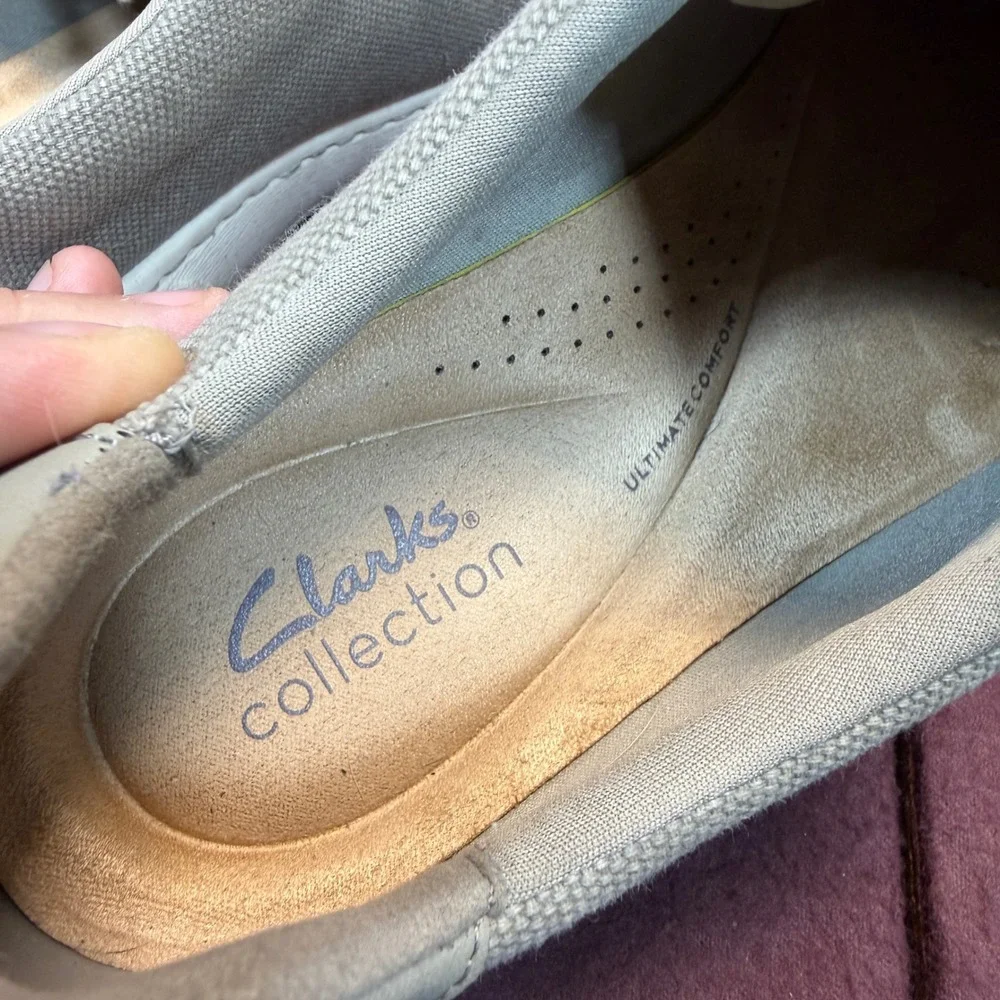 Clarks Collection Sneakers Womens Grey Wide 8.5 Canvas Side Zip Casual Comfort